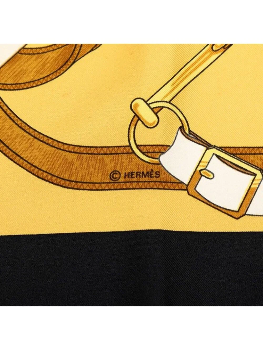 Hermes Carre 90 Eperon D'or Yellow Gold Spurs Scarf Black Silk - Picture 8 of 9